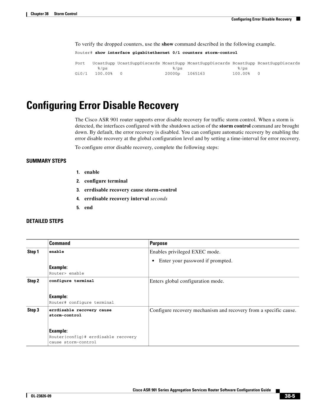 Cisco Systems A9014CFD manual Configuring Error Disable Recovery, 38-5, Errdisable recovery cause, Storm-control 