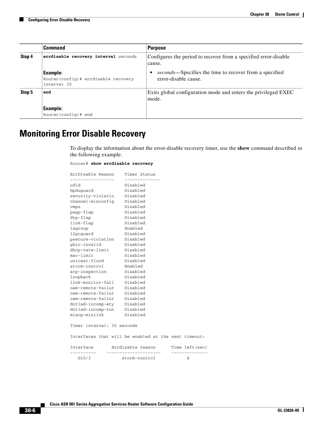 Cisco Systems A9014CFD Monitoring Error Disable Recovery, Cause, Seconds-Specifies the time to recover from a specified 