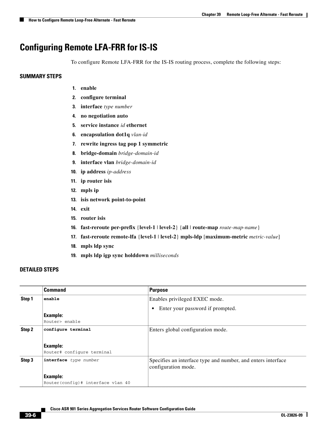 Cisco Systems A9014CFD manual Configuring Remote LFA-FRR for IS-IS, 39-6 