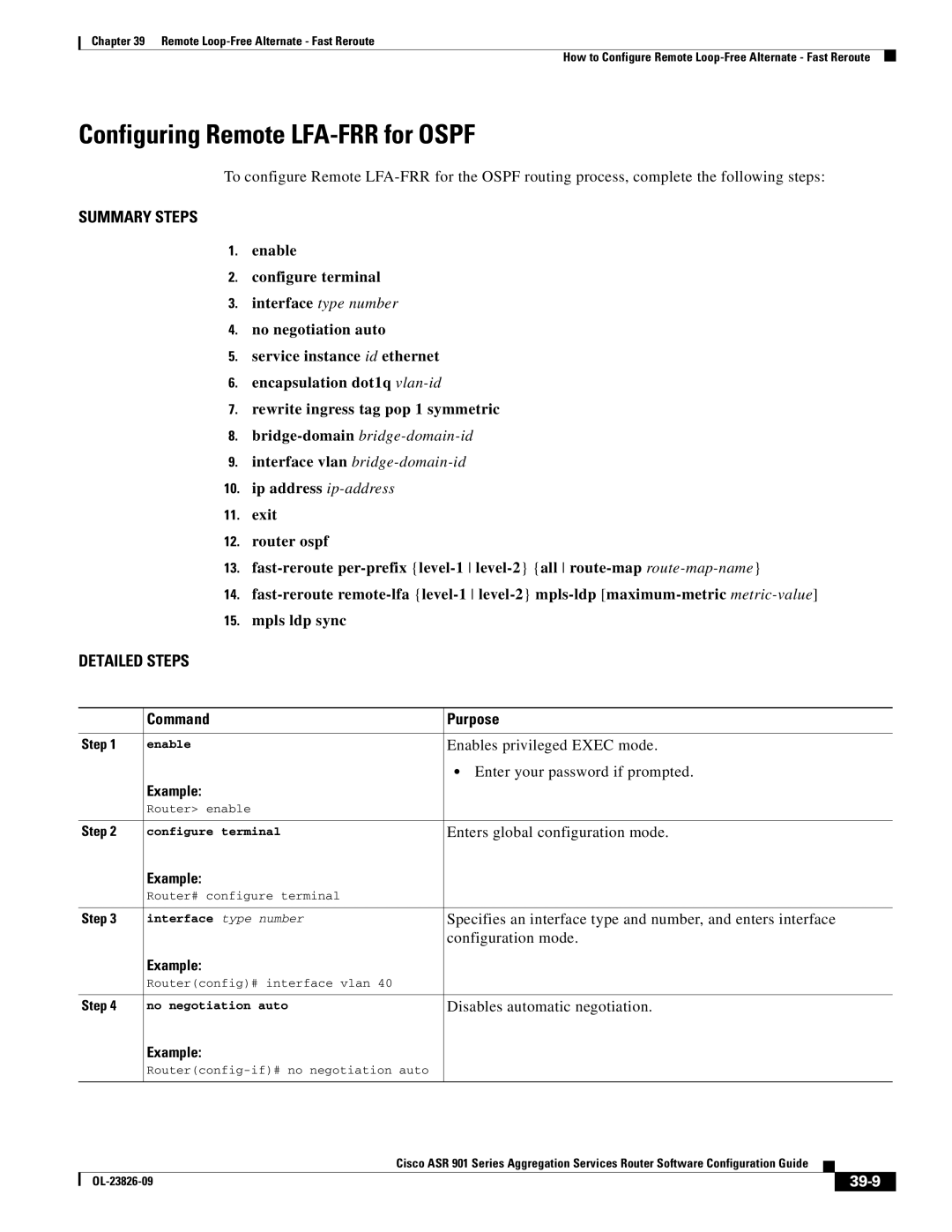 Cisco Systems A9014CFD manual Configuring Remote LFA-FRR for Ospf, 39-9 