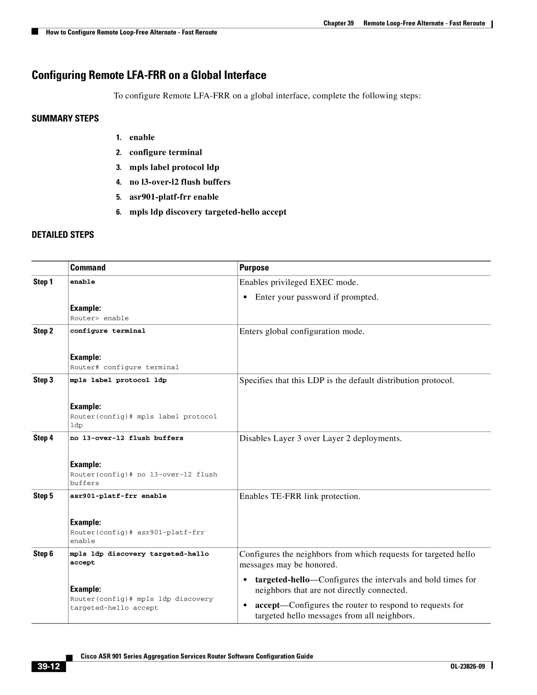 Cisco Systems A9014CFD Configuring Remote LFA-FRR on a Global Interface, Targeted hello messages from all neighbors, 39-12 