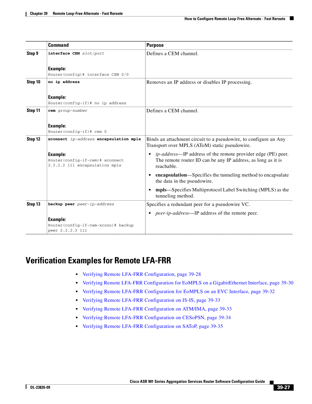 Cisco Systems A9014CFD manual Verification Examples for Remote LFA-FRR, 39-27 