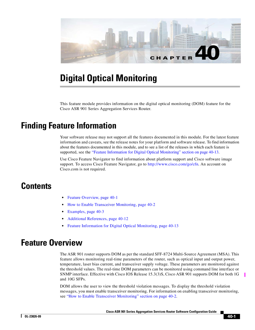 Cisco Systems A9014CFD manual Digital Optical Monitoring, 40-1 