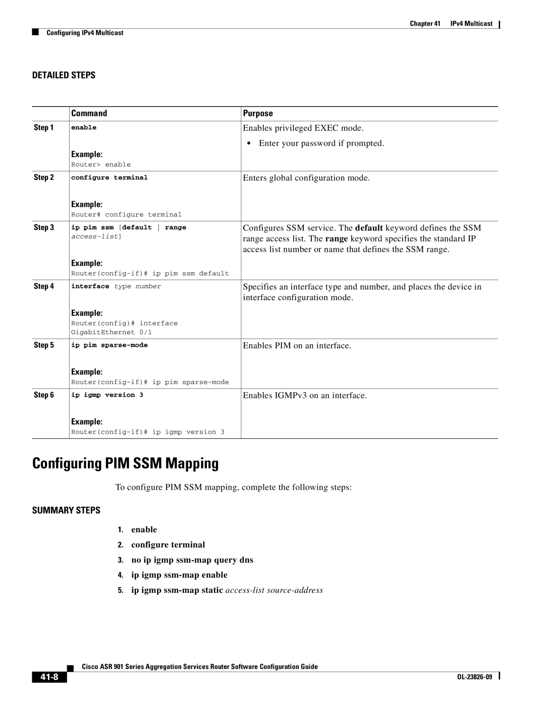 Cisco Systems A9014CFD manual Configuring PIM SSM Mapping, Ip igmp ssm-map static access-list source-address, 41-8 