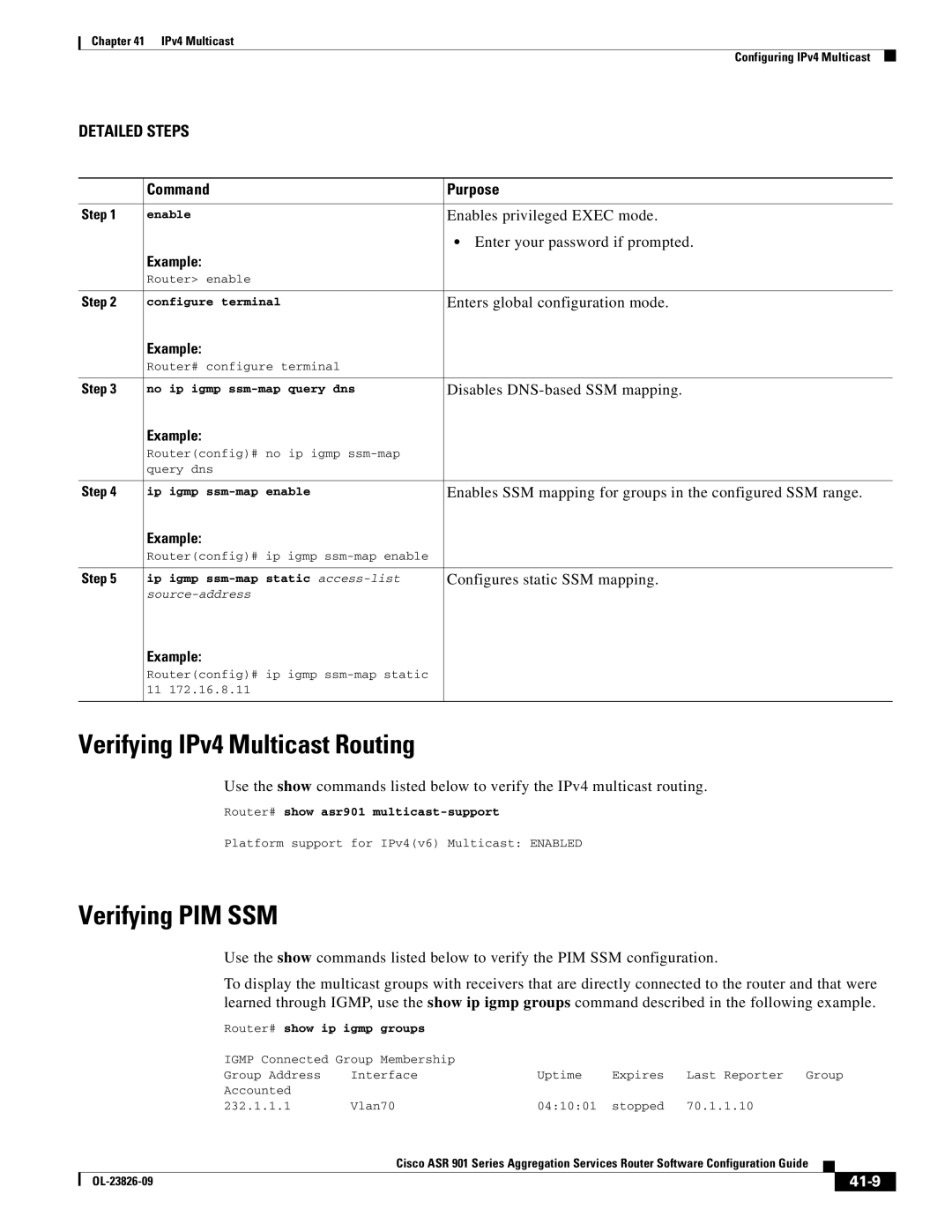 Cisco Systems A9014CFD manual Verifying IPv4 Multicast Routing, Verifying PIM SSM, 41-9 