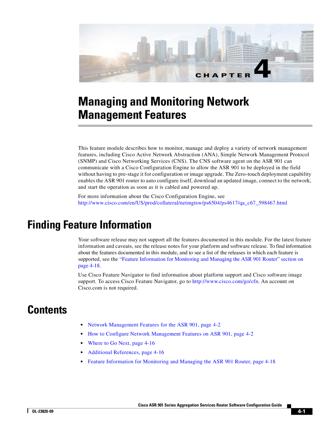 Cisco Systems A9014CFD manual Managing and Monitoring Network Management Features, Finding Feature Information 