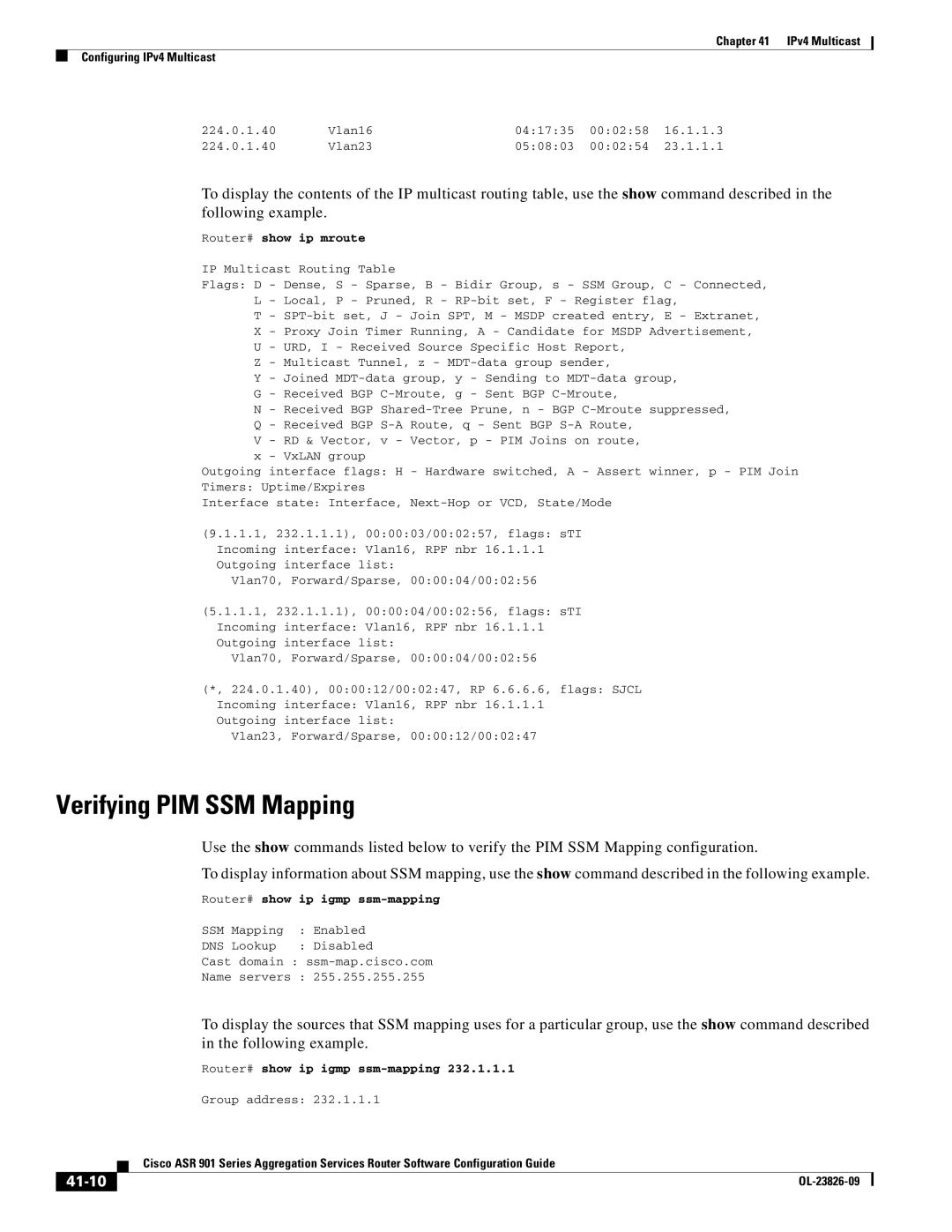 Cisco Systems A9014CFD manual Verifying PIM SSM Mapping, 41-10, Router# show ip mroute, Router# show ip igmp ssm-mapping 