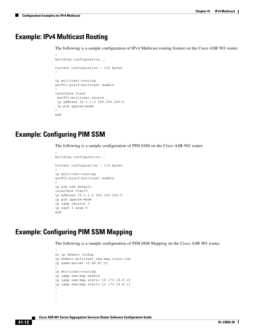 Cisco Systems A9014CFD manual Example IPv4 Multicast Routing, Example Configuring PIM SSM Mapping, 41-12 