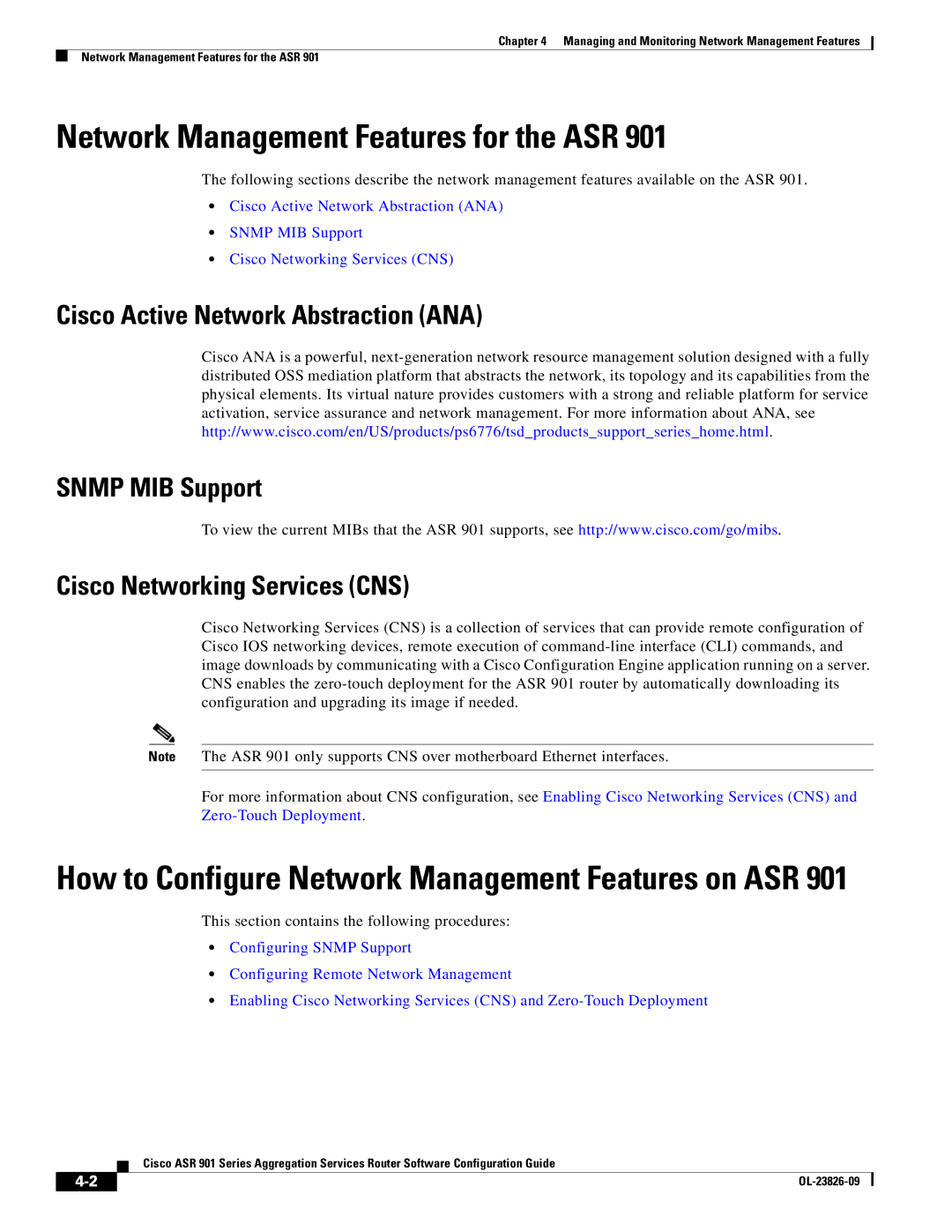 Cisco Systems A9014CFD manual Network Management Features for the ASR, This section contains the following procedures 