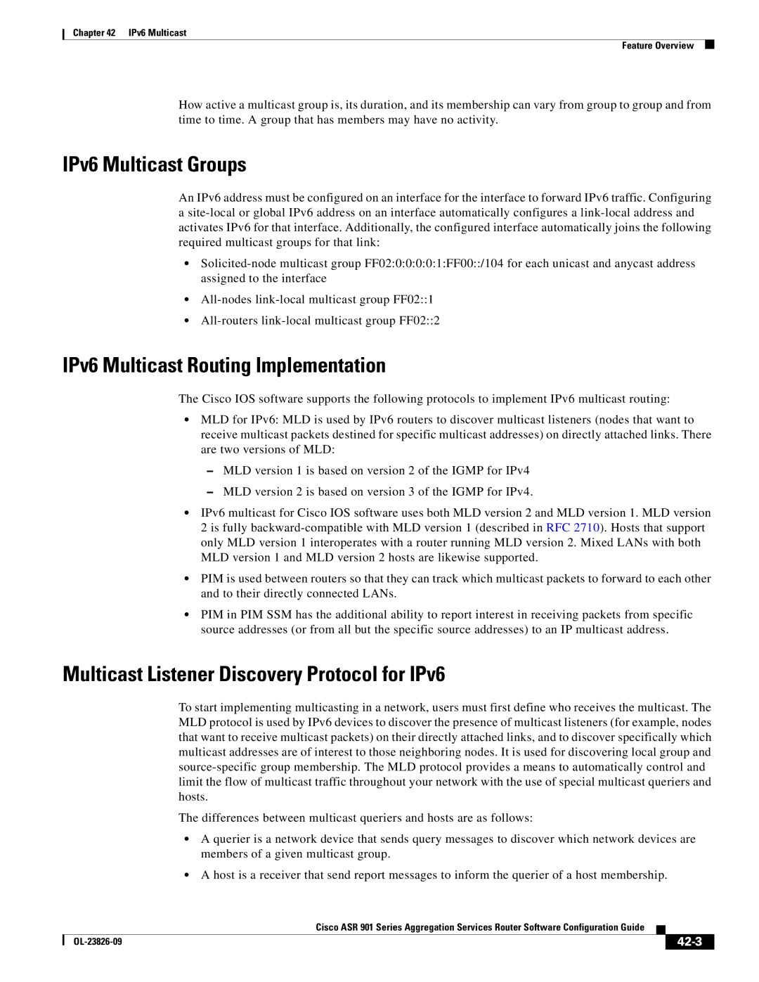 Cisco Systems A9014CFD manual IPv6 Multicast Groups, IPv6 Multicast Routing Implementation, 42-3 