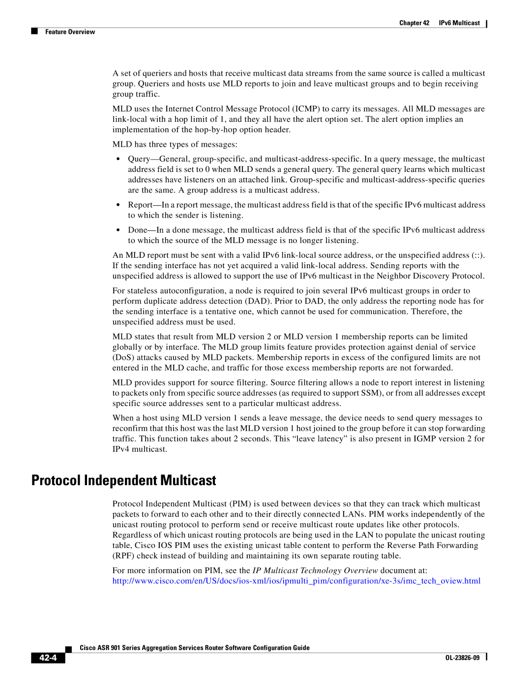 Cisco Systems A9014CFD manual Protocol Independent Multicast, 42-4 