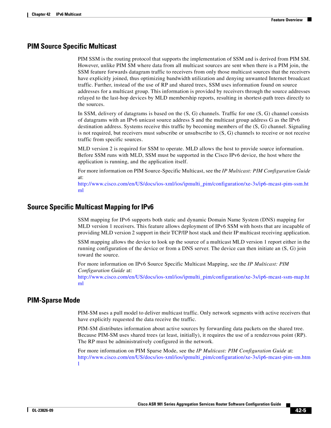 Cisco Systems A9014CFD PIM Source Specific Multicast, Source Specific Multicast Mapping for IPv6, PIM-Sparse Mode, 42-5 