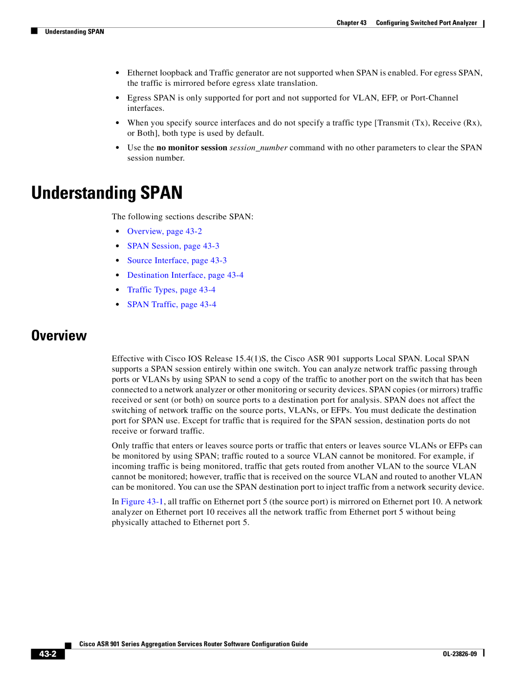 Cisco Systems A9014CFD manual Understanding Span, Following sections describe Span, 43-2 