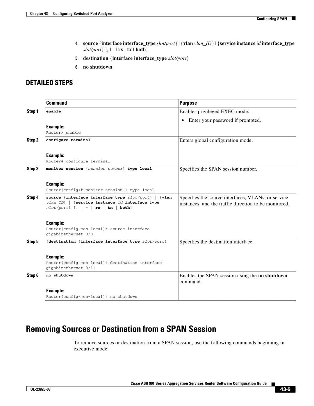 Cisco Systems A9014CFD manual Removing Sources or Destination from a Span Session, 43-5 