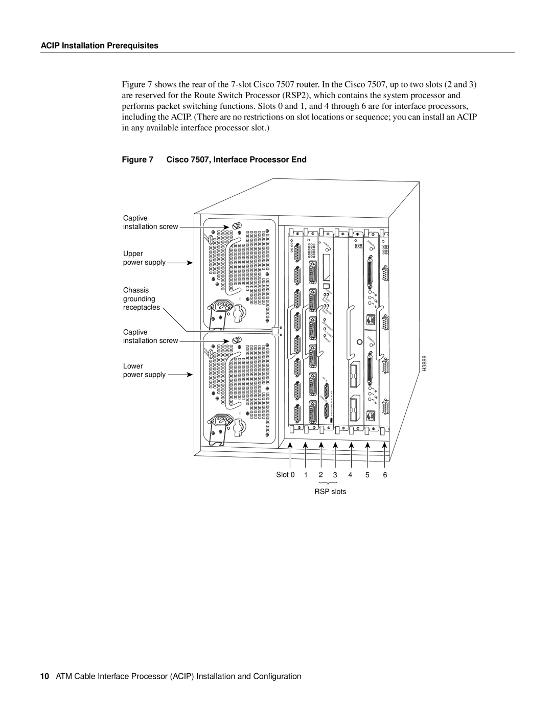 Cisco Systems ACIP-SM(=) manual ATM Cable Interface Processor ACIP Installation and Conﬁguration, H3888 