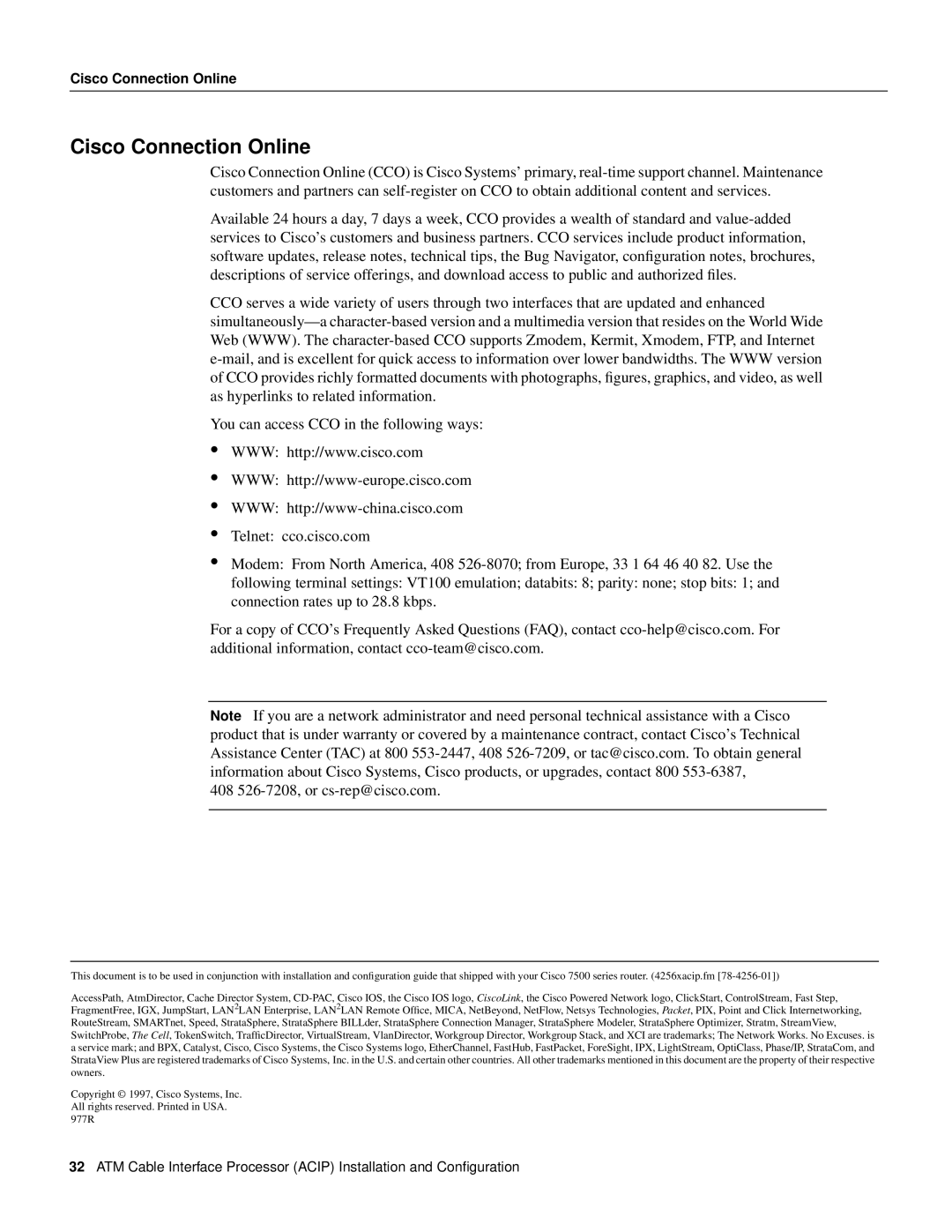 Cisco Systems ACIP-SM(=) manual Cisco Connection Online 