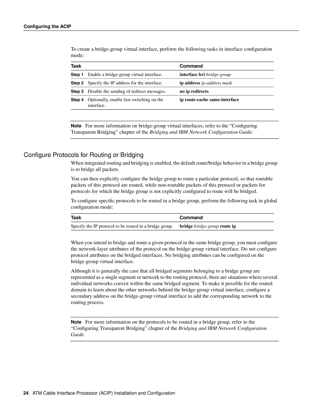 Cisco Systems ACIP-SM(=) manual Conﬁgure Protocols for Routing or Bridging, Interface bvi bridge-group 