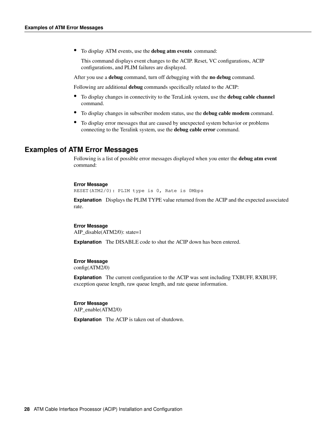 Cisco Systems ACIP-SM(=) manual Examples of ATM Error Messages 