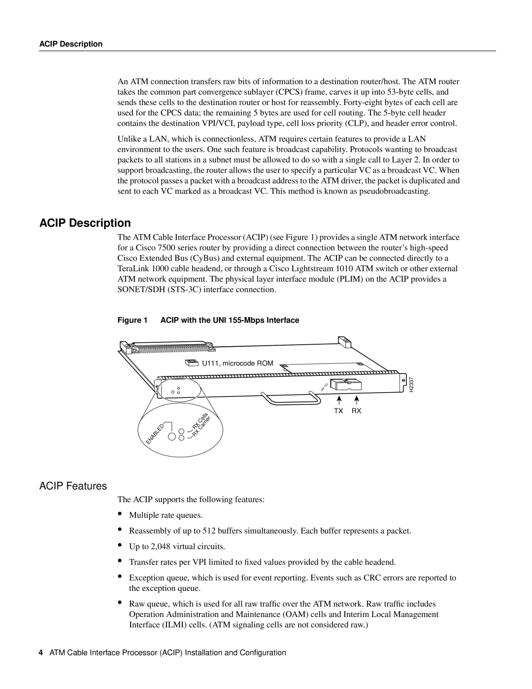 Cisco Systems ACIP-SM(=) manual Acip Description, Acip Features 