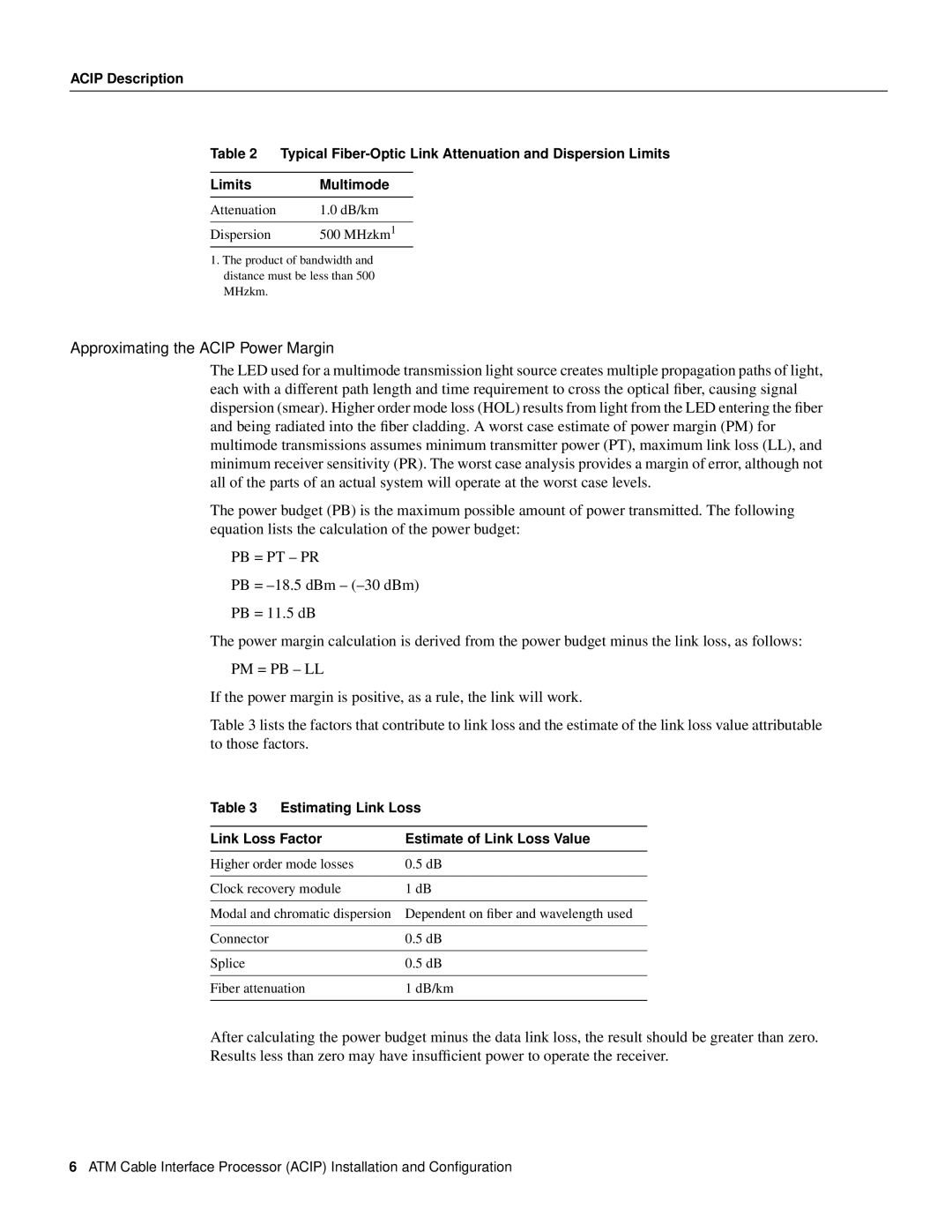 Cisco Systems ACIP-SM(=) manual Approximating the Acip Power Margin 