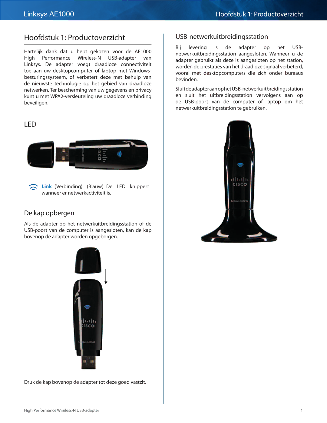 Cisco Systems manual Hoofdstuk 1 Productoverzicht, Linksys AE1000 