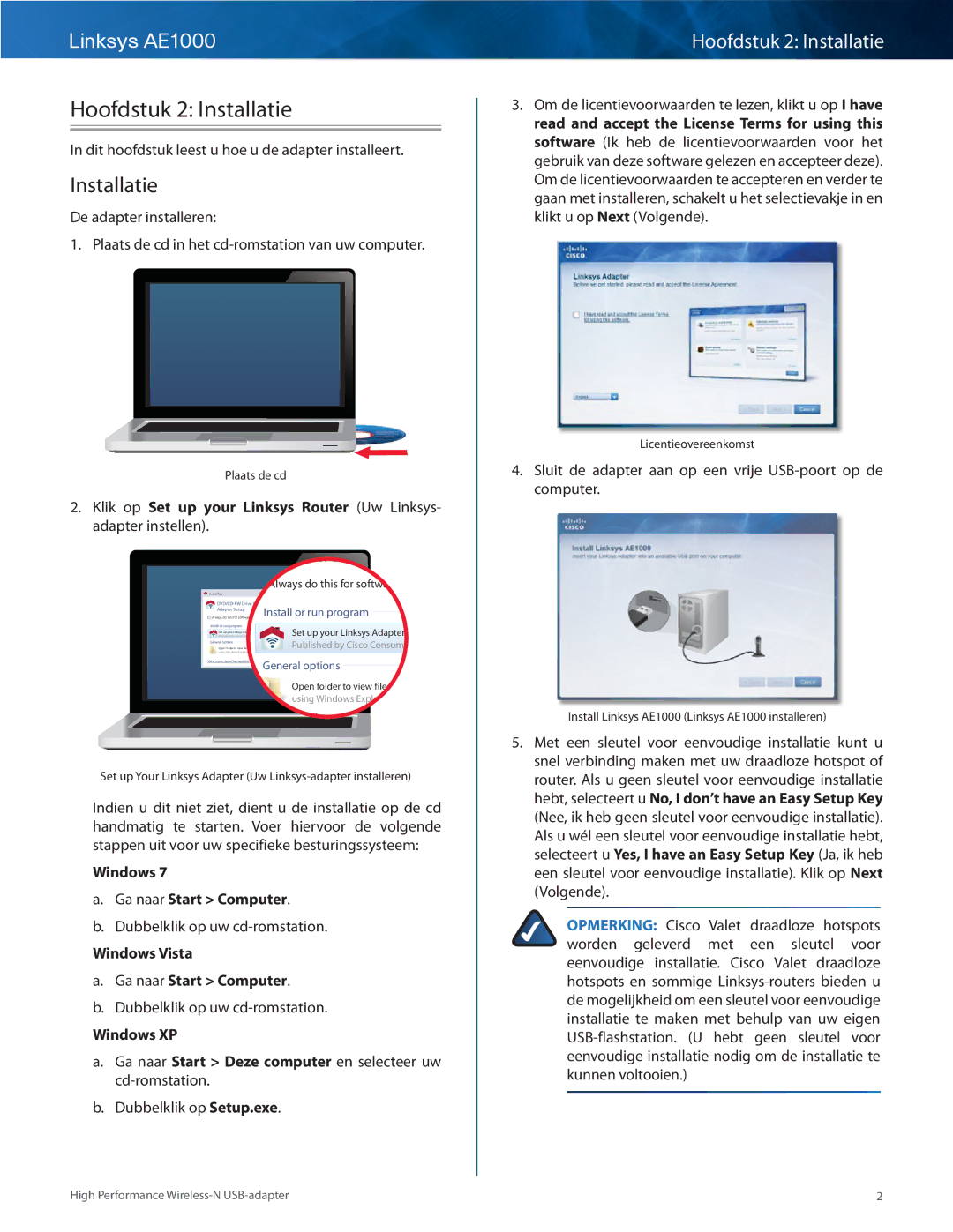 Cisco Systems AE1000 manual Hoofdstuk 2 Installatie 