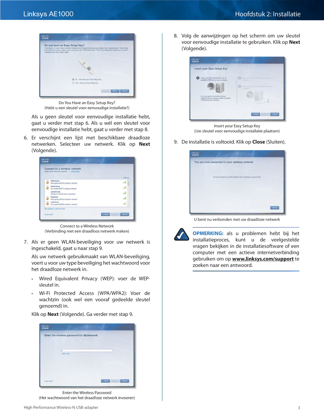 Cisco Systems manual Linksys AE1000 Hoofdstuk 2 Installatie 