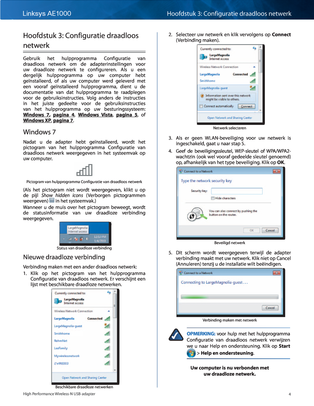 Cisco Systems manual Hoofdstuk 3 Configuratie draadloos netwerk, Windows, Nieuwe draadloze verbinding, Linksys AE1000 