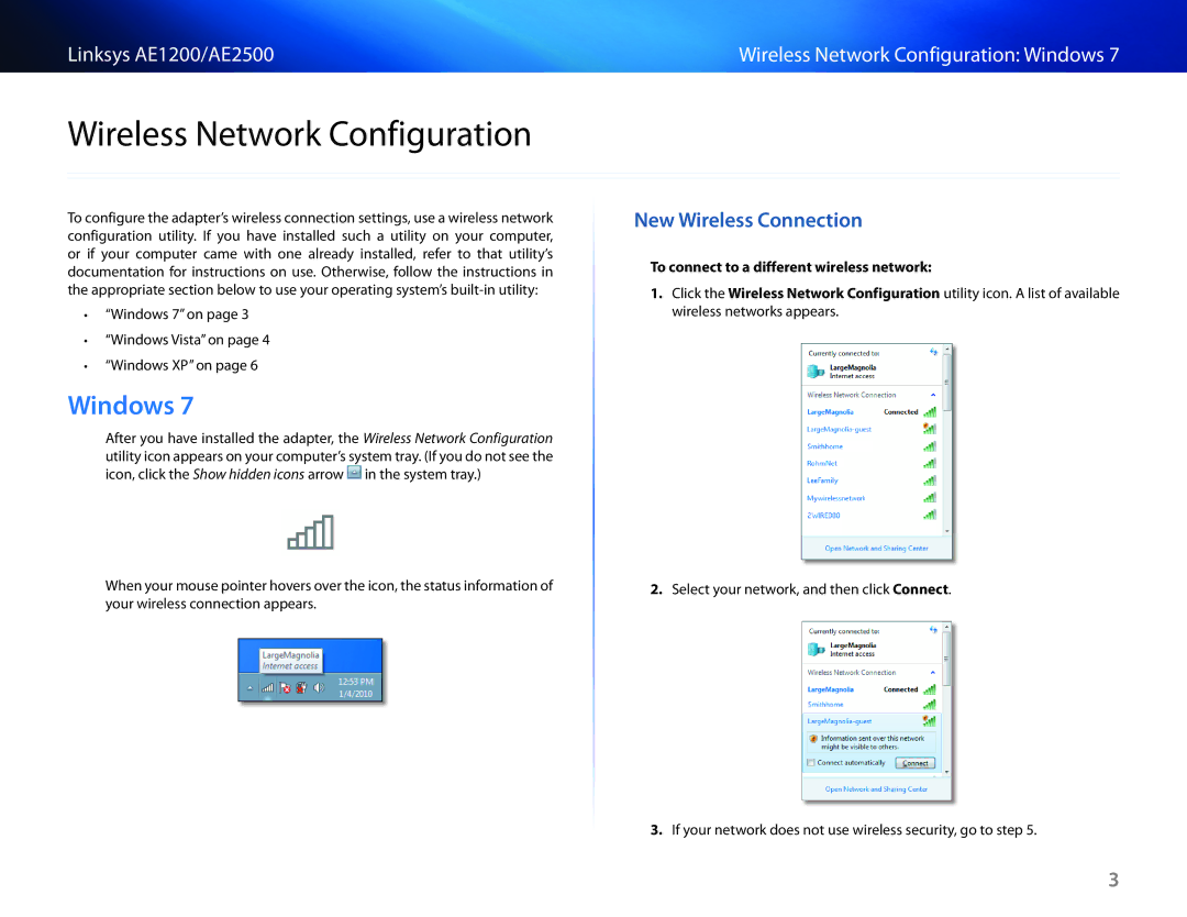 Cisco Systems AE2500, AE1200 manual Wireless Network Configuration, Windows, To connect to a different wireless network 