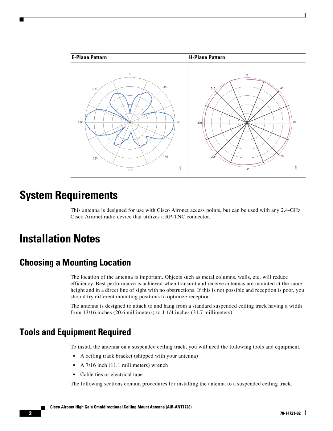 Cisco Systems AIR-ANT1728 technical specifications System Requirements, Installation Notes, Choosing a Mounting Location 