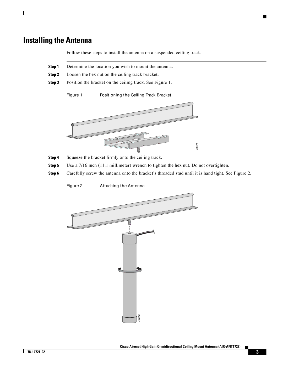 Cisco Systems AIR-ANT1728 technical specifications Installing the Antenna 