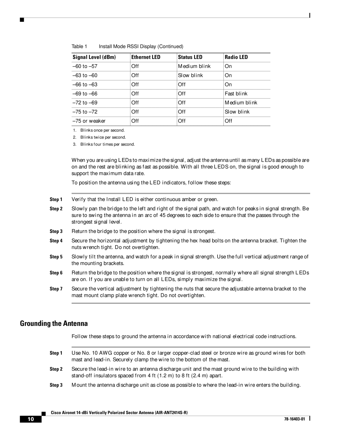 Cisco Systems AIR-ANT2414S-R specifications Grounding the Antenna 