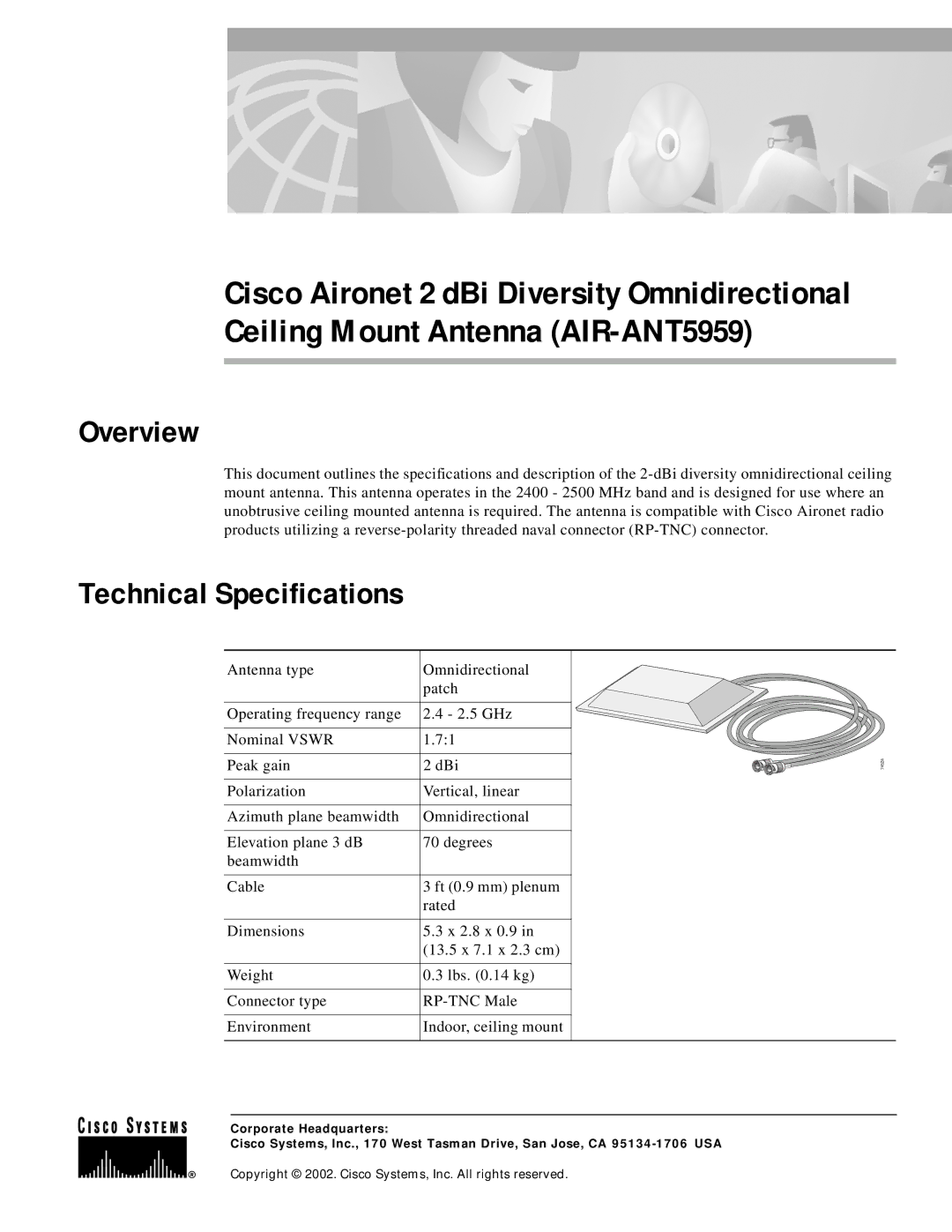 Cisco Systems AIR-ANT5959 technical specifications Overview, Technical Specifications 