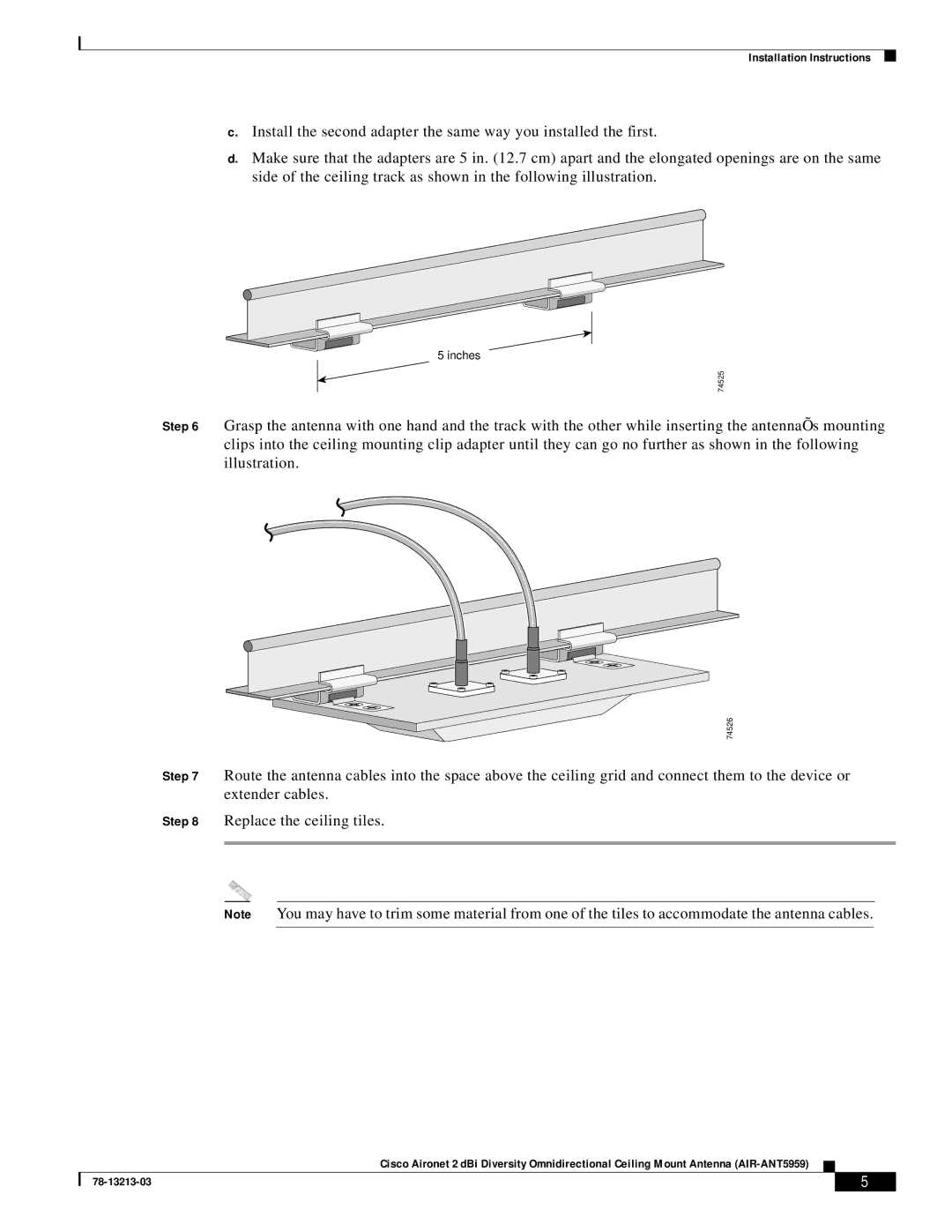 Cisco Systems AIR-ANT5959 technical specifications Inches 