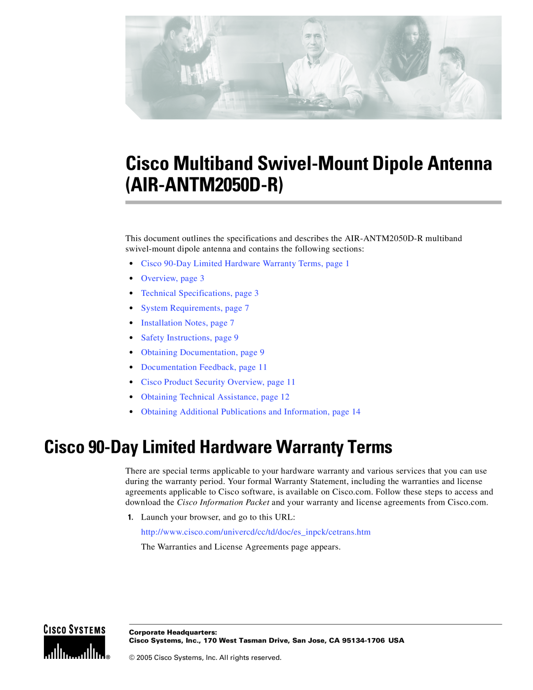 Cisco Systems AIR-ANTM2050D-R warranty Cisco 90-DayLimited Hardware Warranty Terms, System Requirements, page 