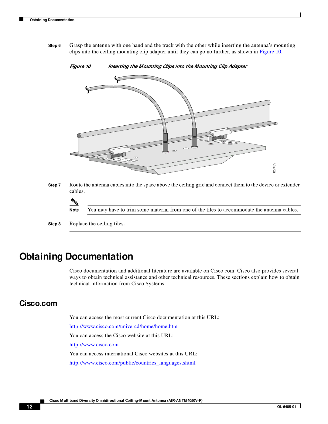 Cisco Systems AIR-ANTM4050V-R warranty Obtaining Documentation, Cisco.com 