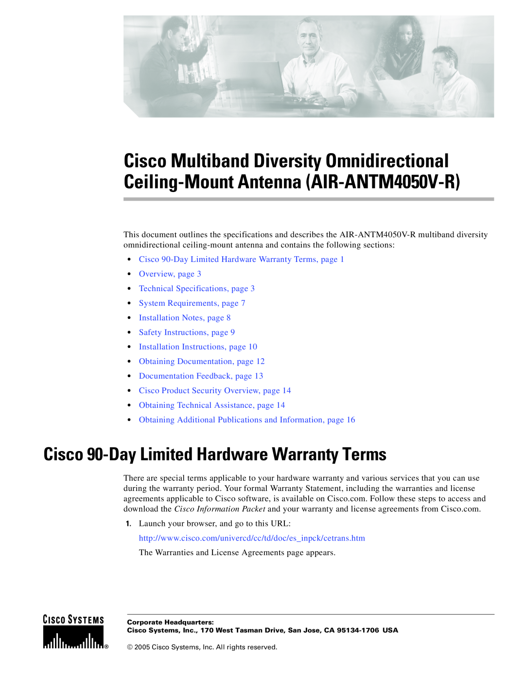 Cisco Systems AIR-ANTM4050V-R warranty Cisco 90-Day Limited Hardware Warranty Terms 