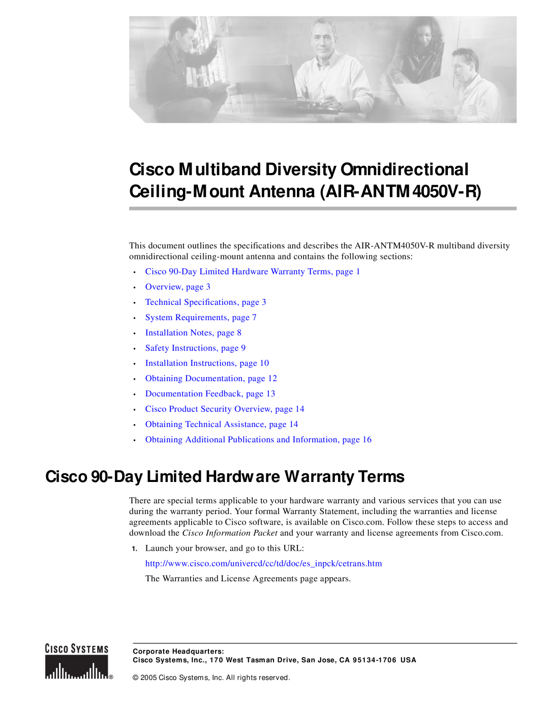 Cisco Systems AIR-ANTM4050V-R warranty Cisco 90-DayLimited Hardware Warranty Terms, •System Requirements, page 