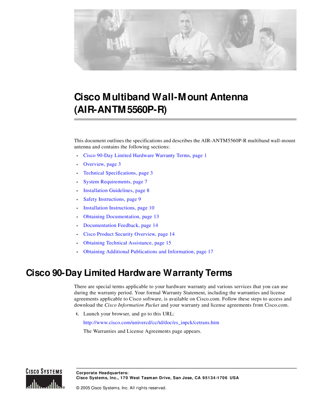 Cisco Systems warranty Cisco Multiband Wall-Mount Antenna AIR-ANTM5560P-R, Cisco 90-Day Limited Hardware Warranty Terms 