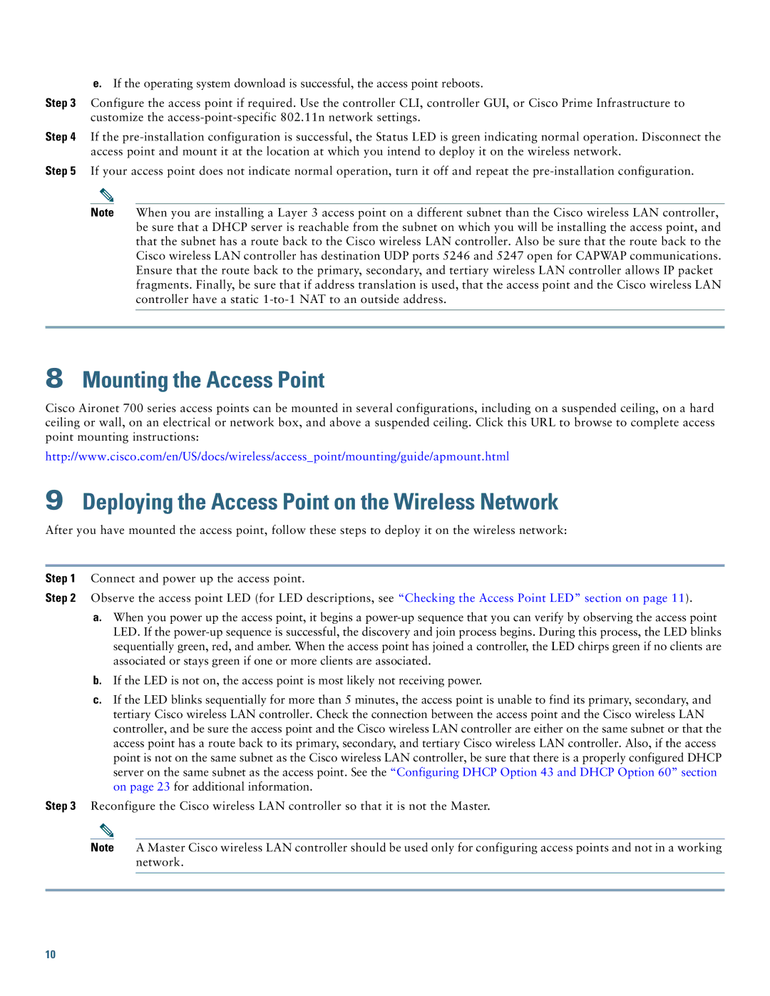 Cisco Systems AIR-CAP702I-x-K9 specifications Mounting the Access Point, Deploying the Access Point on the Wireless Network 