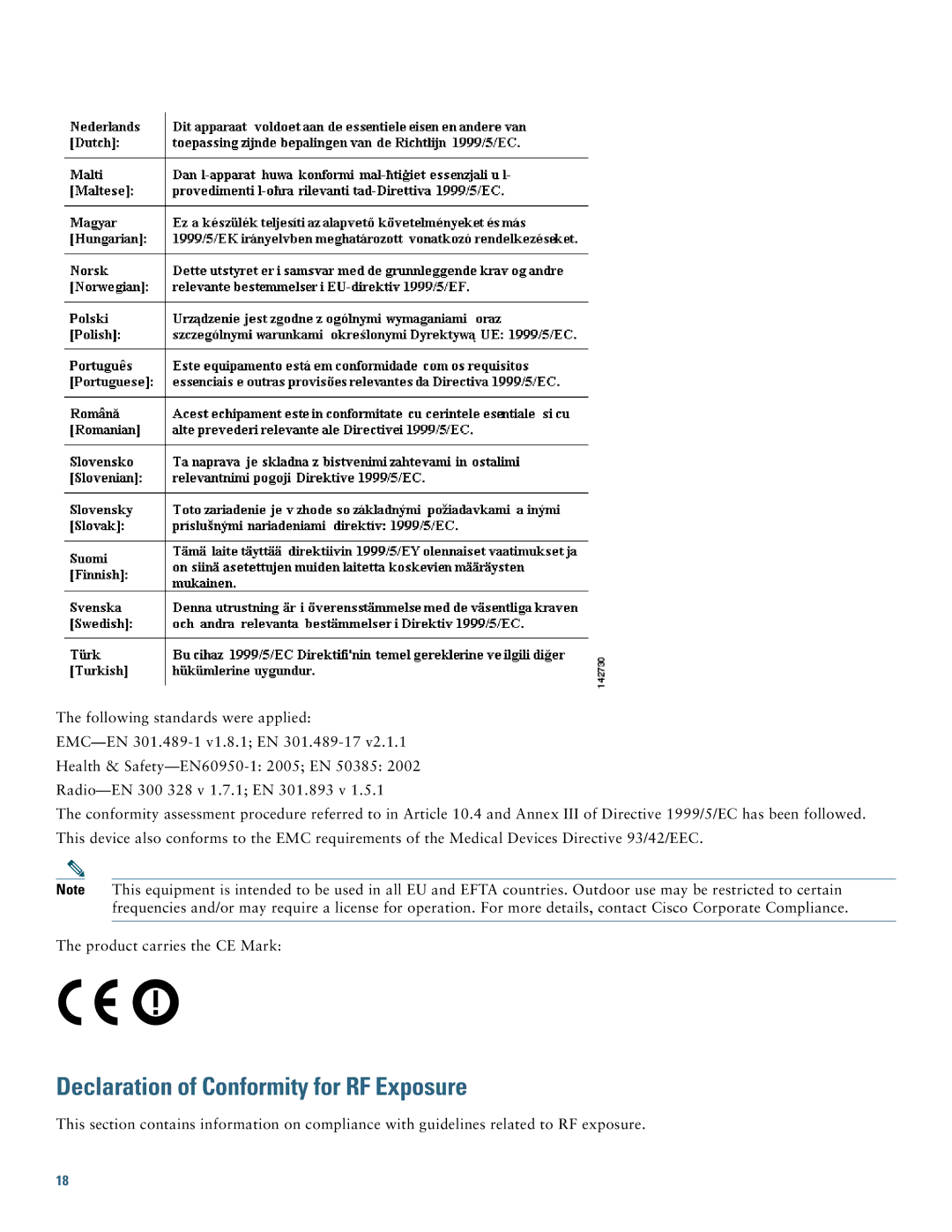 Cisco Systems AIR-CAP702I-x-K9 specifications Declaration of Conformity for RF Exposure 