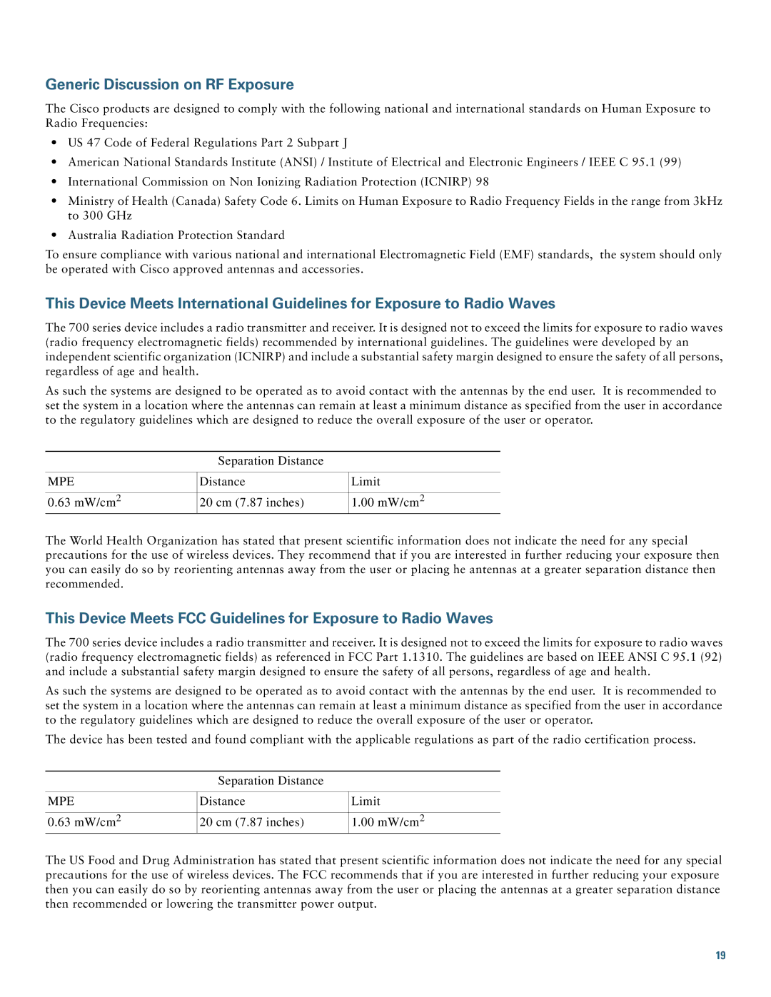 Cisco Systems AIR-CAP702I-x-K9 specifications Generic Discussion on RF Exposure 