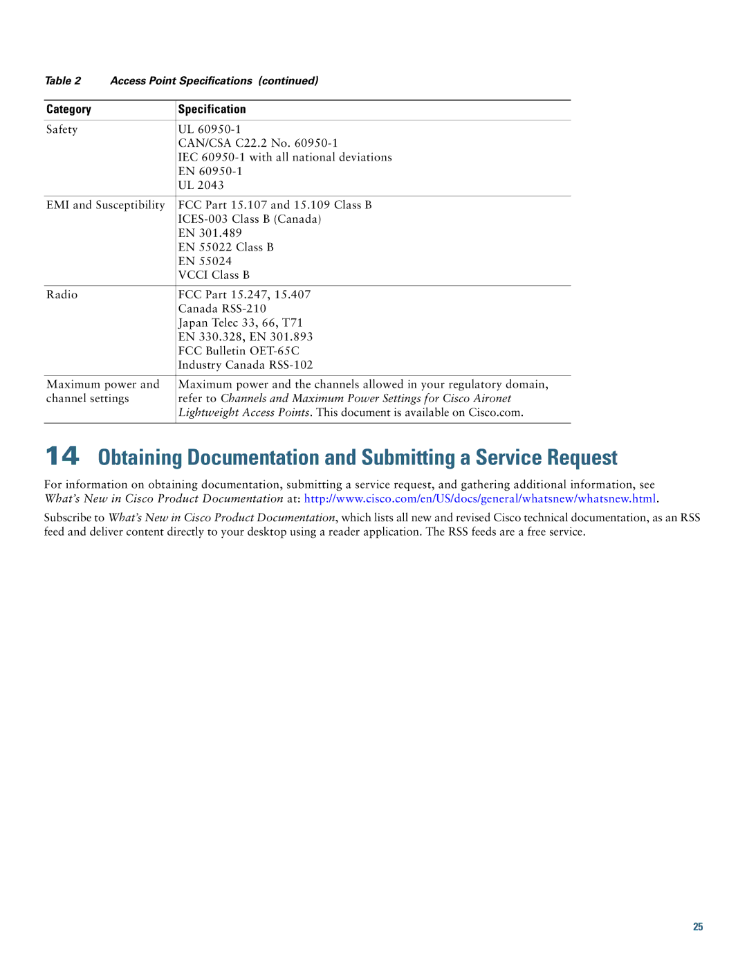 Cisco Systems AIR-CAP702I-x-K9 specifications Obtaining Documentation and Submitting a Service Request 