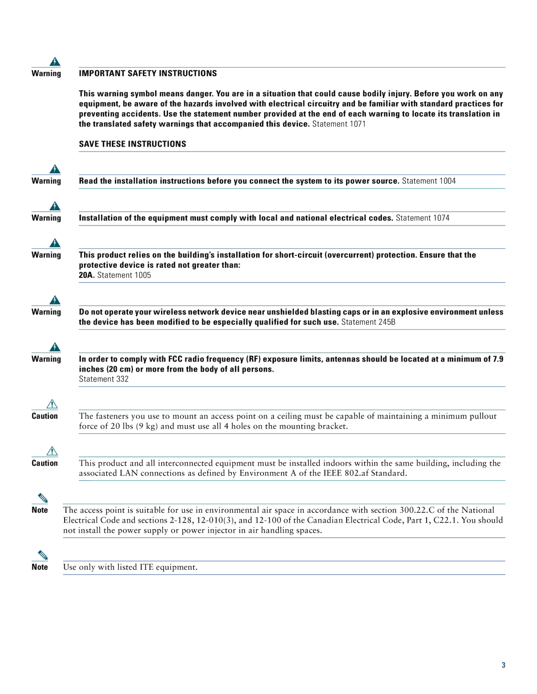 Cisco Systems AIR-CAP702I-x-K9 specifications 20A. Statement 