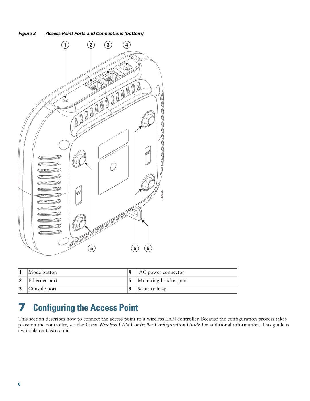 Cisco Systems AIR-CAP702I-x-K9 specifications Configuring the Access Point, Access Point Ports and Connections bottom 