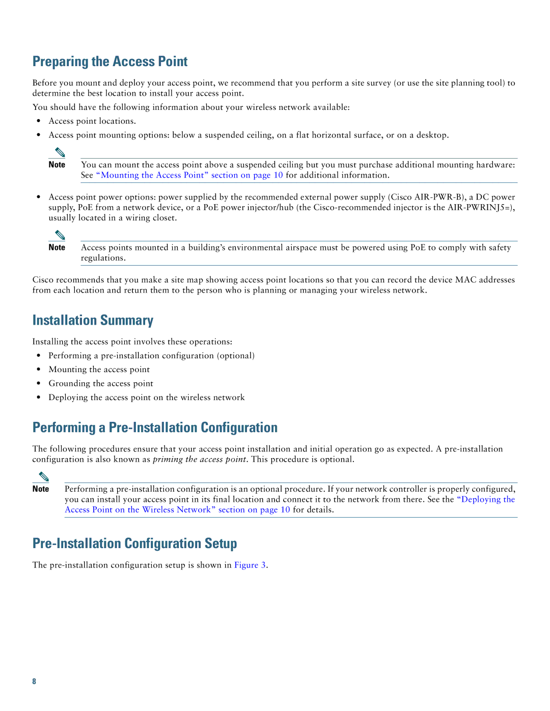 Cisco Systems AIR-CAP702I-x-K9 Preparing the Access Point, Installation Summary, Pre-Installation Configuration Setup 