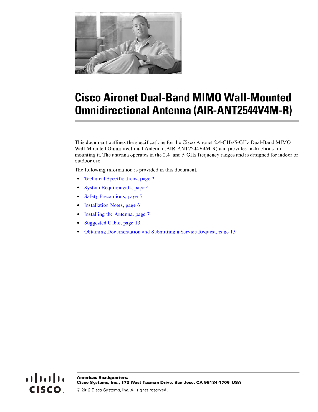 Cisco Systems AIRANT2544V4MR specifications Cisco Systems, Inc. All rights reserved 