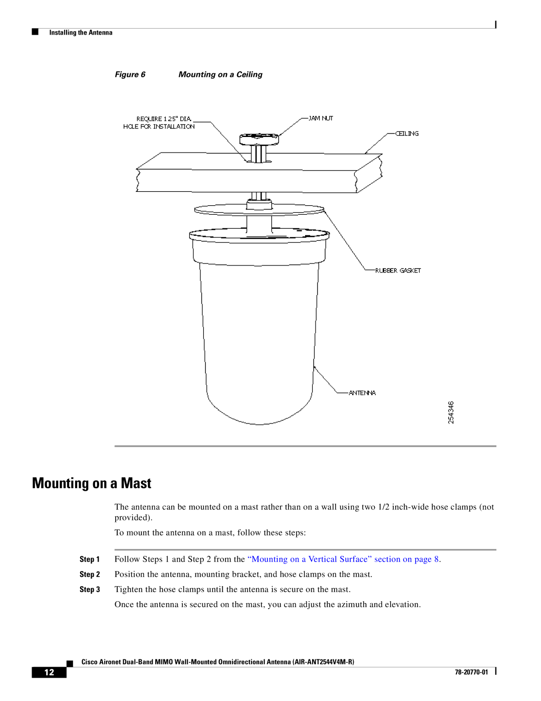 Cisco Systems AIRANT2544V4MR specifications Mounting on a Mast 