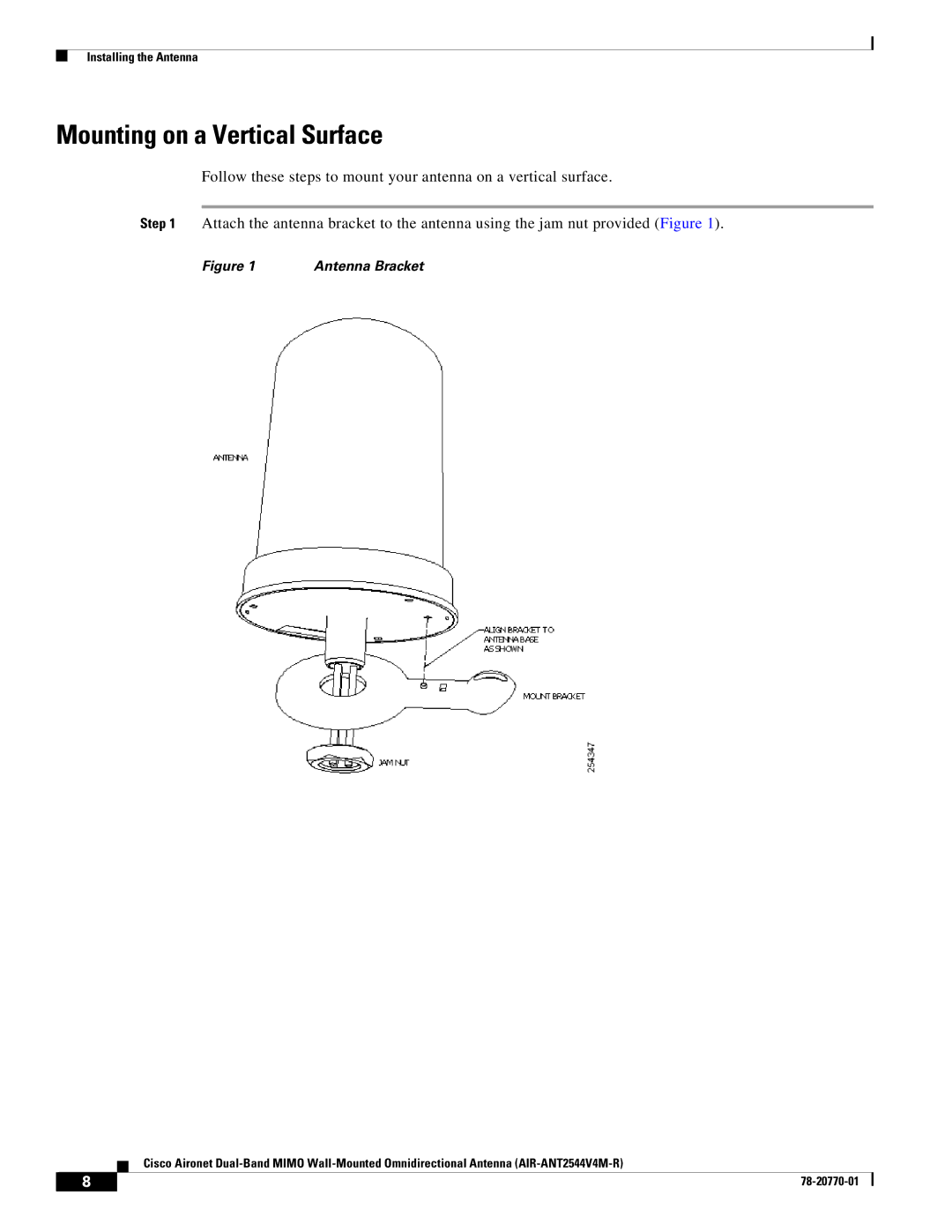 Cisco Systems AIRANT2544V4MR specifications Mounting on a Vertical Surface, Antenna Bracket 