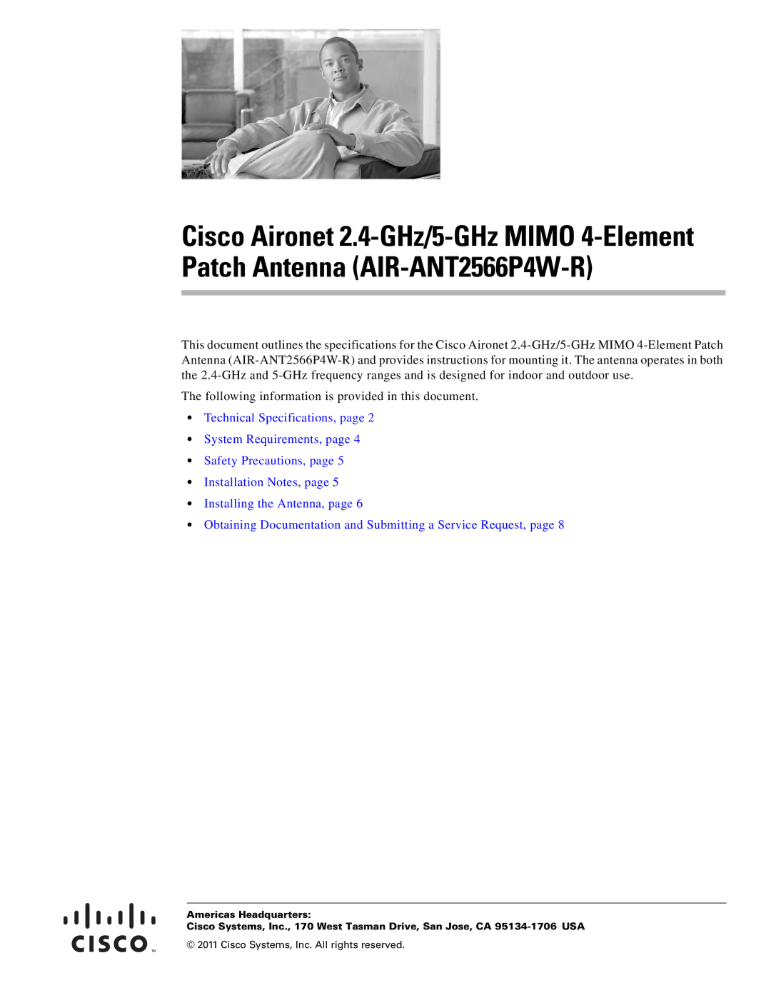 Cisco Systems AIRANT2566P4WR specifications Cisco Systems, Inc. All rights reserved 